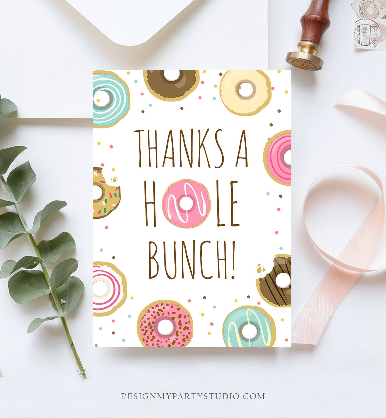 editable-donut-thank-you-card-note-pink-girl-birthday-party-doughnut-t-design-my-party-studio