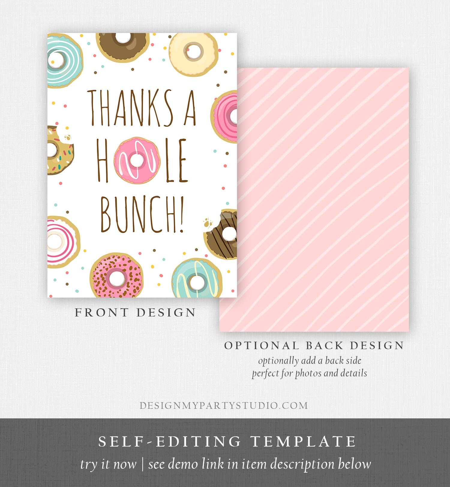 editable-donut-thank-you-card-note-pink-girl-birthday-party-doughnut-t-design-my-party-studio for Donut Thank You Free Printable Editable Donut Thank You Card Note Pink Girl Birthday Party Doughnut T - Design My Party Studio for Donut Thank You Free Printable