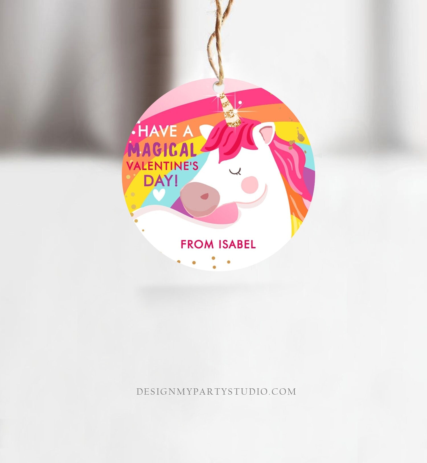 Editable Valentine Unicorn Stickers Valentine Tag Kids Magical Valentine's Day School Class Digital Download Template Printable 0323 0370