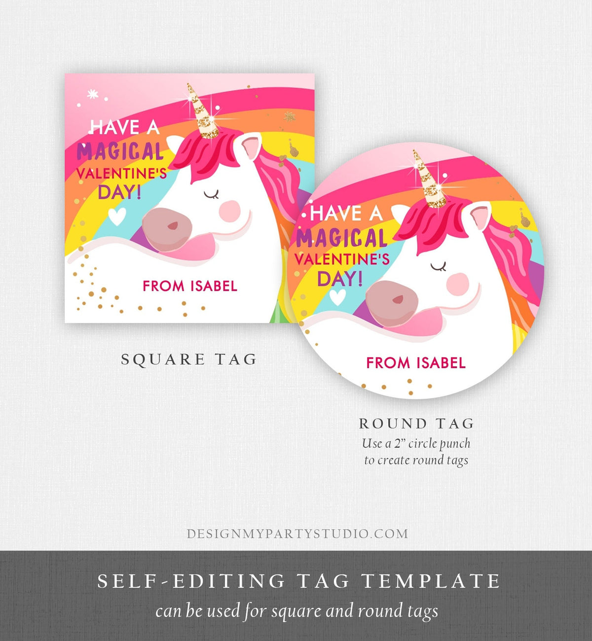 Editable Valentine Unicorn Stickers Valentine Tag Kids Magical Valentine&#39;s Day School Class Digital Download Template Printable 0323 0370