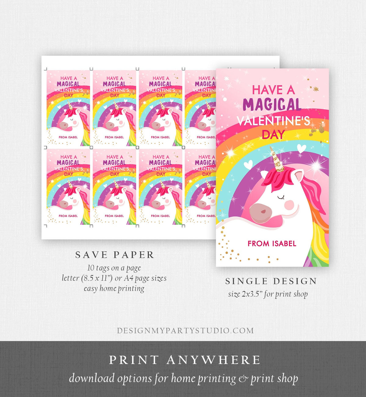 Editable Valentine Unicorn Tags Valentine Tags for Kids Magical Valentine&#39;s Day School Class Digital Download Template Printable 0323 0370