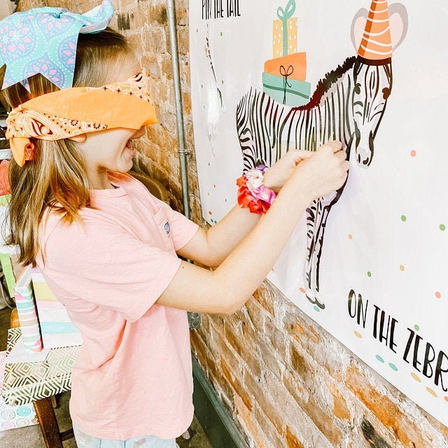 Editable Pin the Tail on the Zebra Birthday Game Safari Animals Party Animals Decor Wild One Digital Download Corjl Template Printable 0142