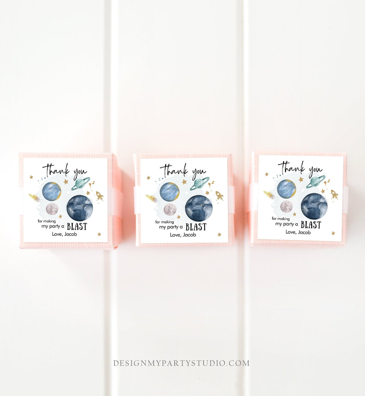 Editable Outer Space Favor Tags Space Birthday Thank you Sticker Galaxy Gift tags Trip Around the Sun Planets Template Corjl PRINTABLE 0357