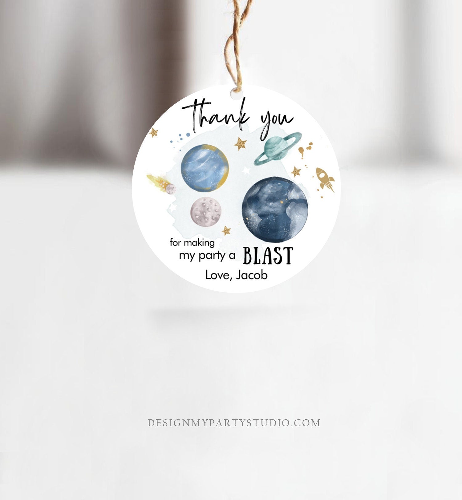 Editable Outer Space Favor Tags Space Birthday Thank you Sticker Galaxy Gift tags Trip Around the Sun Planets Template Corjl PRINTABLE 0357