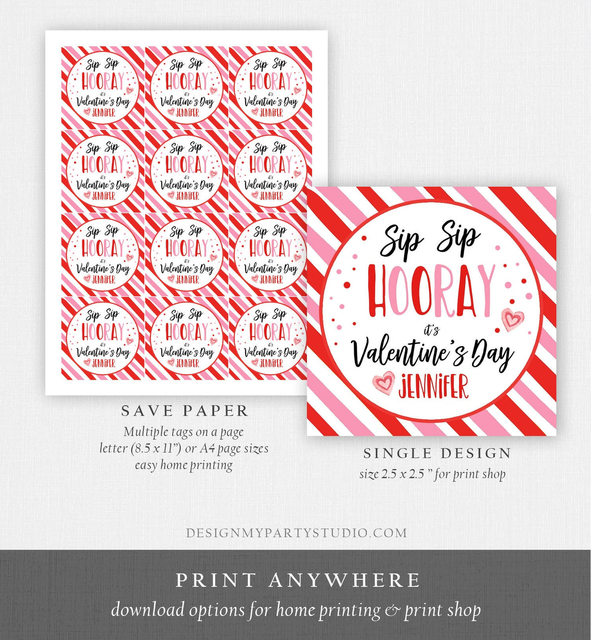 Editable Crazy Straw Tag Valentine Tags Valentine Cards for Kids School Sip Sip Valentine Straw Tag Digital Download Template Printable 0370