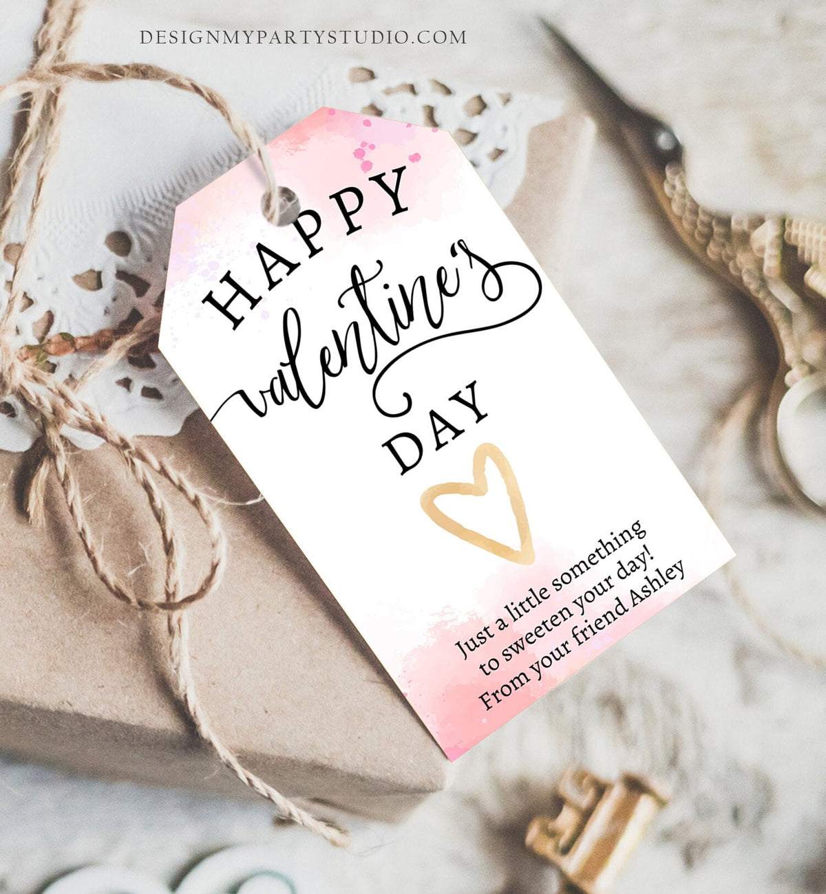 Editable Valentine&#39;s Tags Valentines Day Gift Tags Favor Tags Pink Valentine Cards for Kids Printable Personalized Digital PRINTABLE 0370