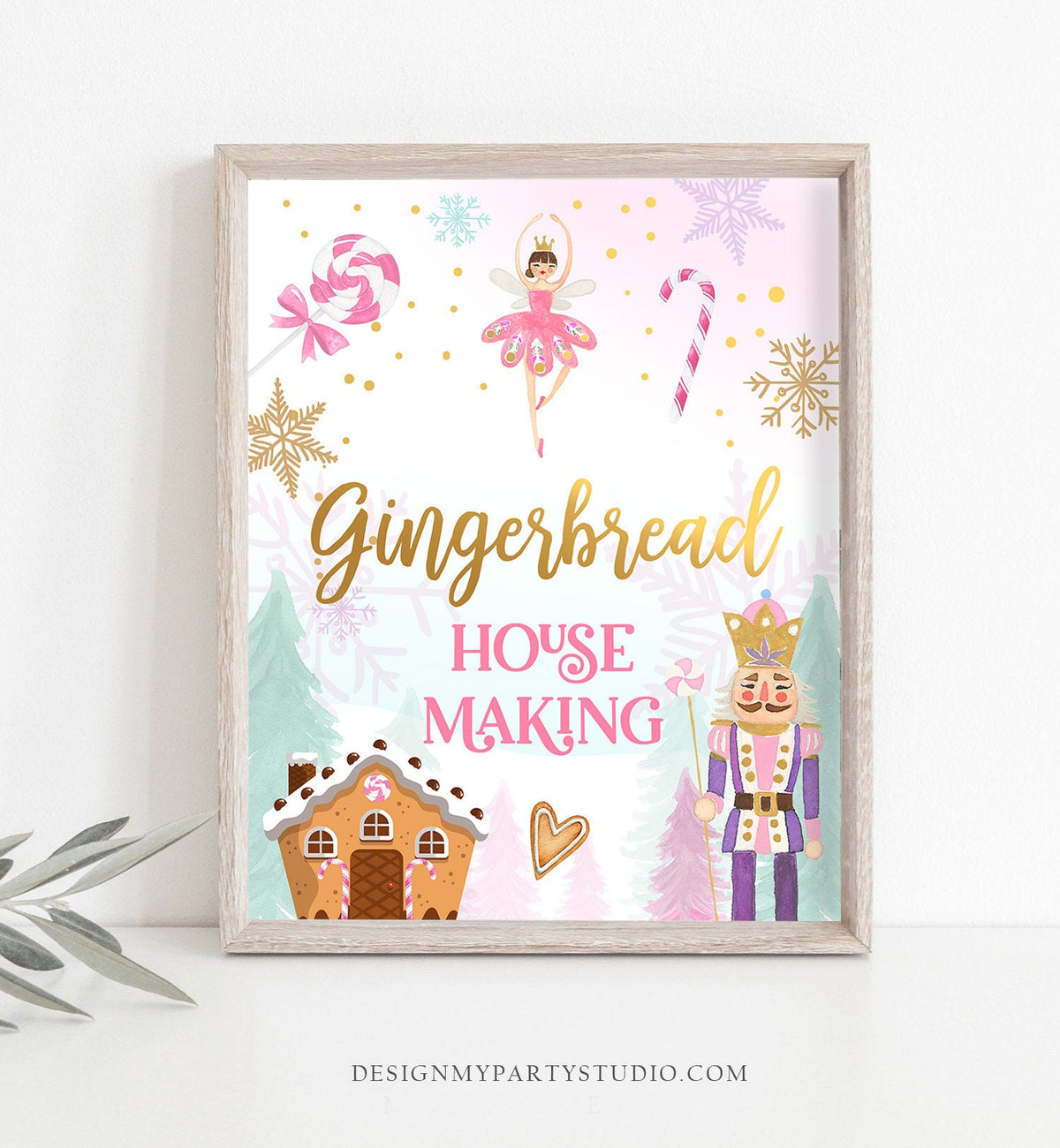 Gingerbread House Making Sign Nutcracker Birthday Decor Table Sign Girl Sugar Plum Fairy Pink Nutcracker Ballet Download Printable 0352