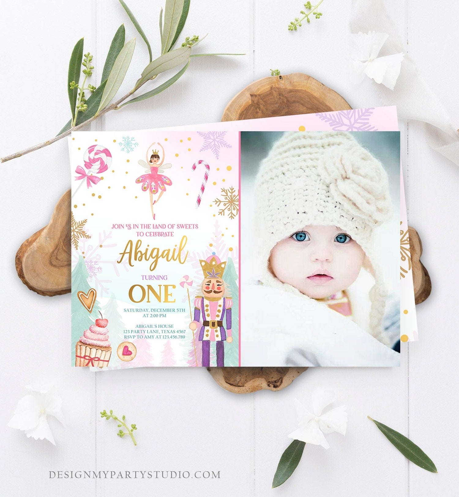Editable Nutcracker Birthday Invitation Girl Land of Sweets Invite Winter Pink Girl Sugar Plum Fairy Digital Evite Template Printable 0352