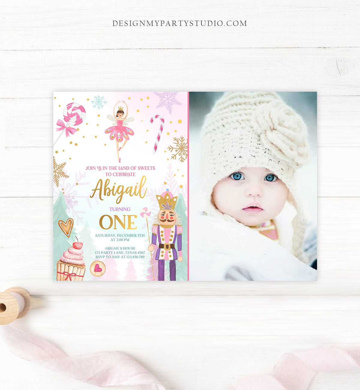 Editable Nutcracker Birthday Invitation Girl Land of Sweets Invite Winter Pink Girl Sugar Plum Fairy Digital Evite Template Printable 0352