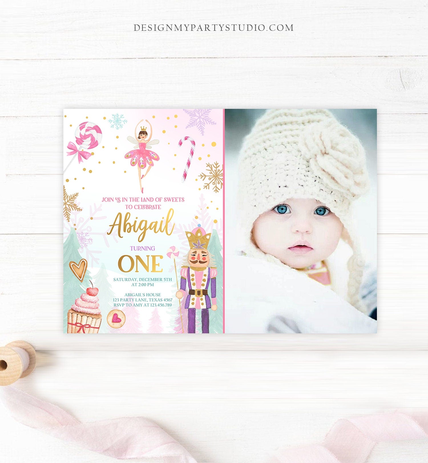 Editable Nutcracker Birthday Invitation Girl Land of Sweets Invite Winter Pink Girl Sugar Plum Fairy Digital Evite Template Printable 0352