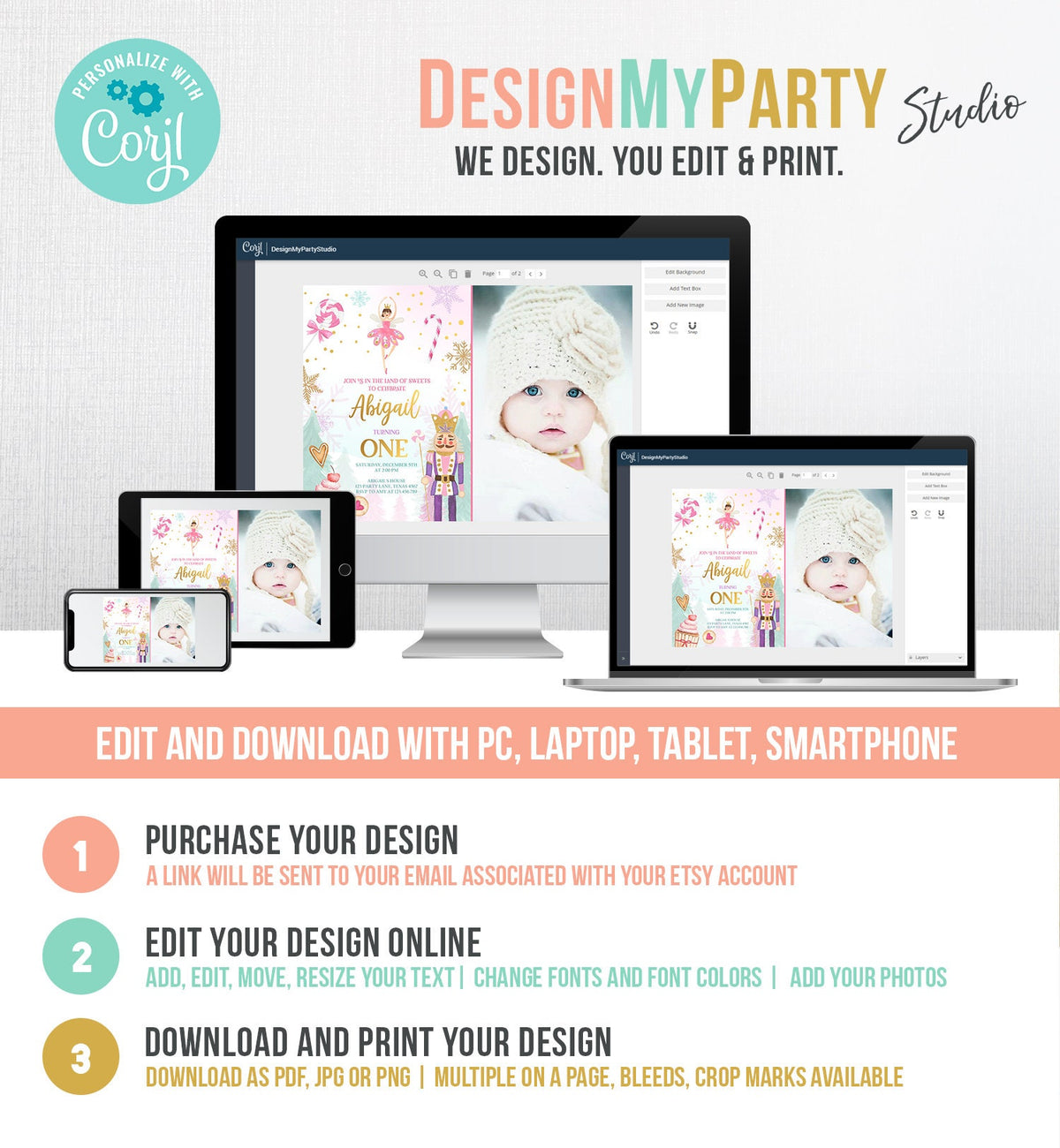 Editable Nutcracker Birthday Invitation Girl Land of Sweets Invite Winter Pink Girl Sugar Plum Fairy Digital Evite Template Printable 0352