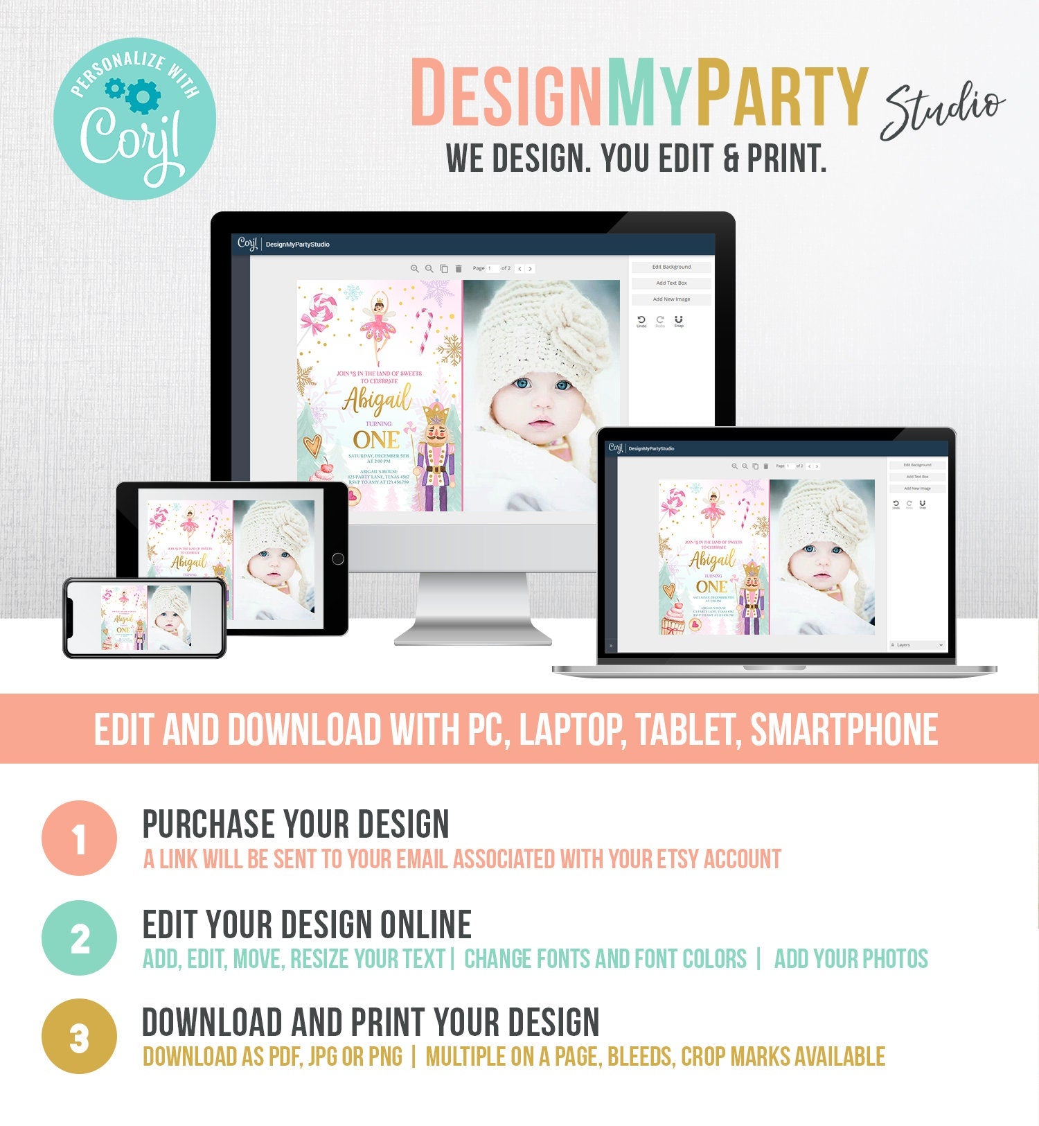 Editable Nutcracker Birthday Invitation Girl Land of Sweets Invite Winter Pink Girl Sugar Plum Fairy Digital Evite Template Printable 0352