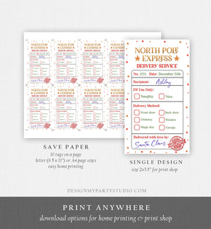 Editable North Pole Express Delivery Christmas Gift Tag Special Delivery Favor Tag Christmas Eve Santa Claus Label Printable Template 0358