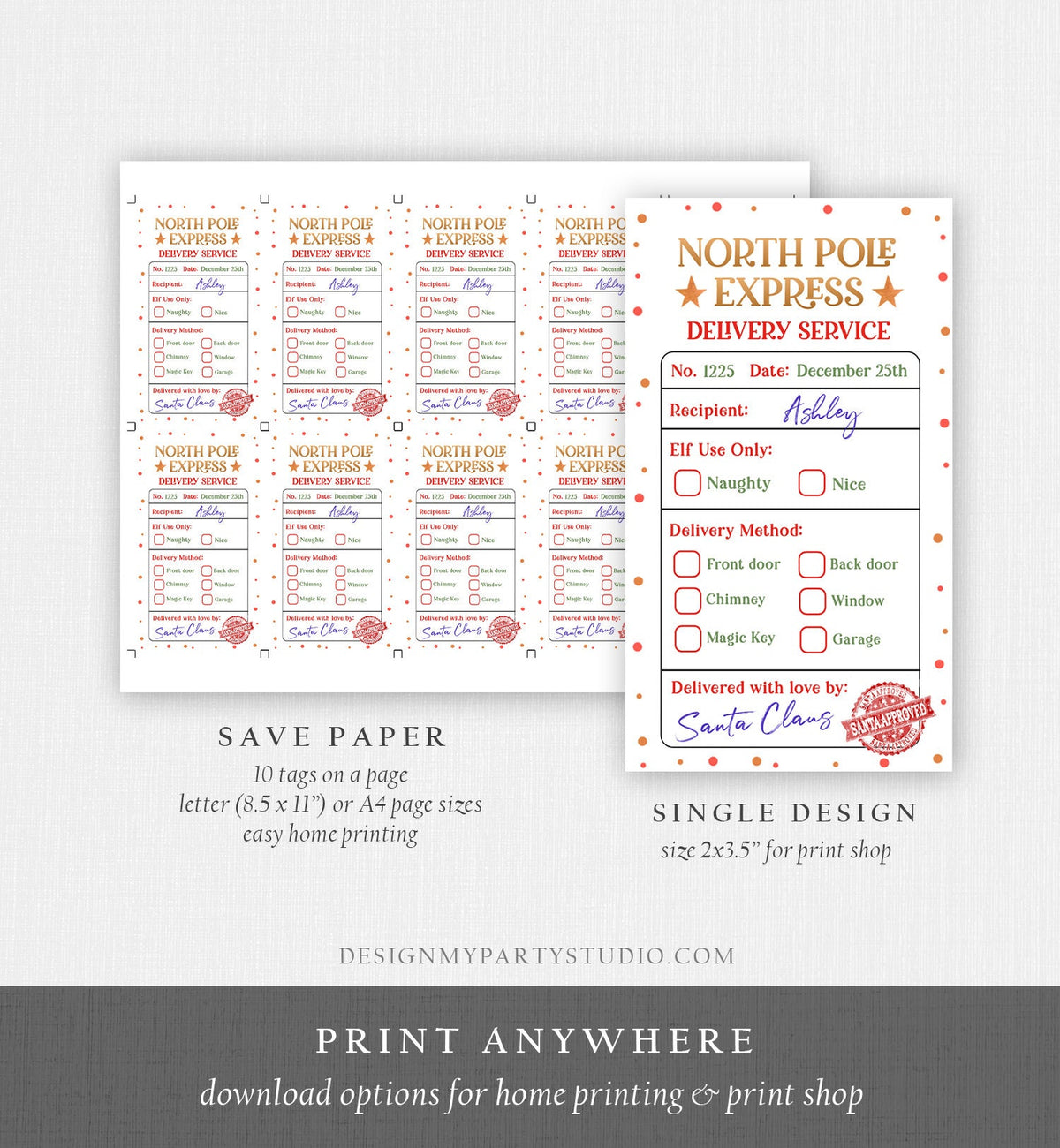 Editable North Pole Express Delivery Christmas Gift Tag Special Delivery Favor Tag Christmas Eve Santa Claus Label Printable Template 0358