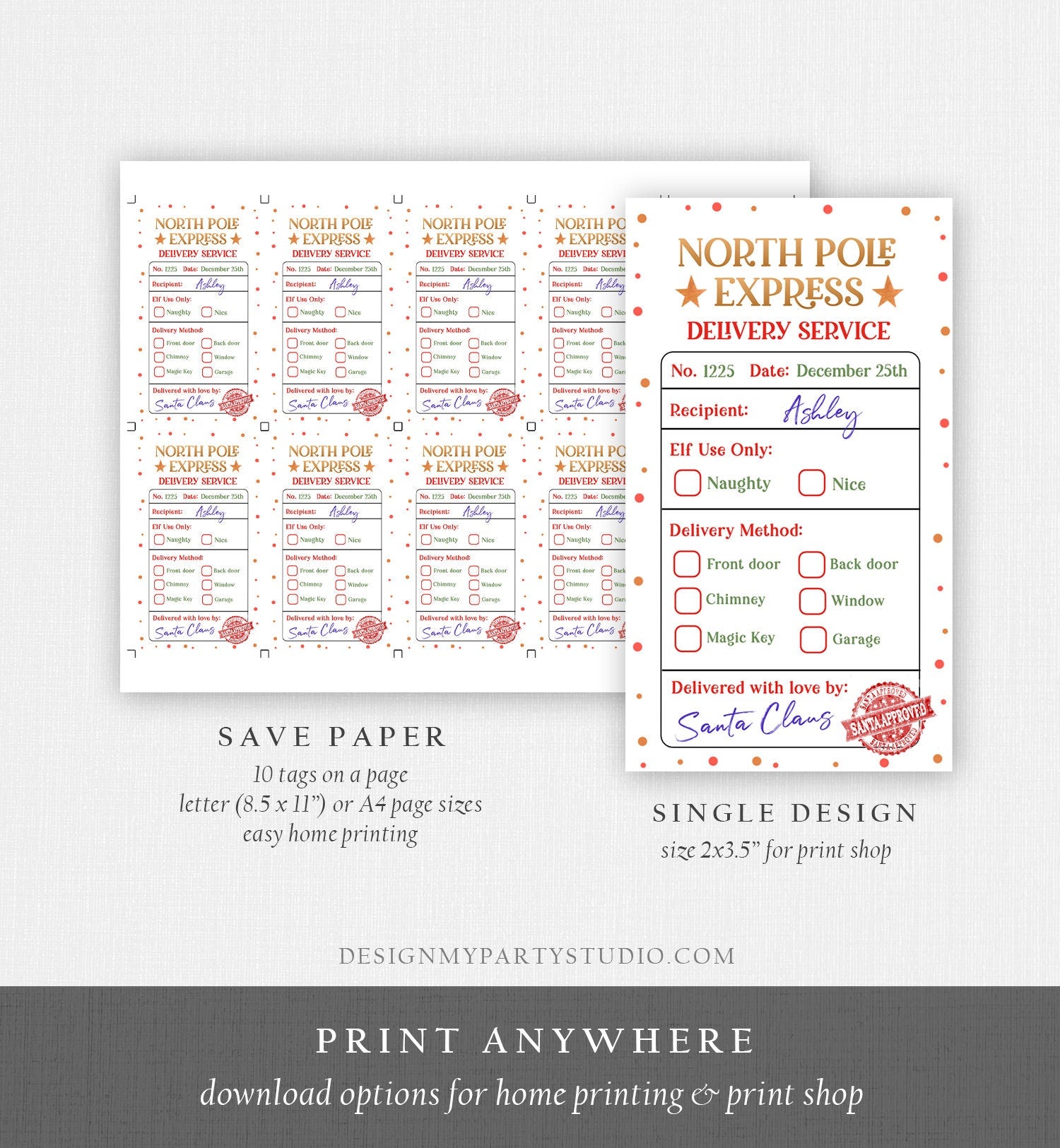 Editable North Pole Express Delivery Christmas Gift Tag Special Delivery Favor Tag Christmas Eve Santa Claus Label Printable Template 0358