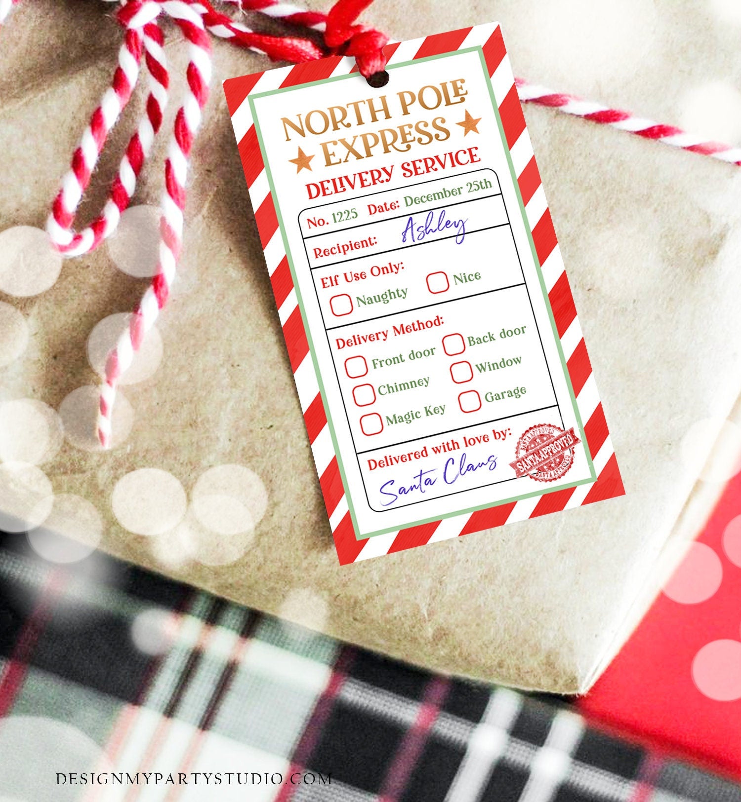 Editable North Pole Express Delivery Christmas Gift Tag Special Delivery Favor Tag Christmas Eve Santa Claus Label Printable Template 0443