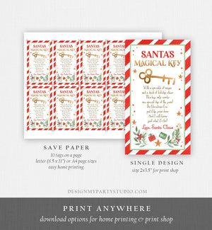 Editable Santa's Magical Key Tag Father Christmas Eve No Chimney Eve Box Gold Glitter Tradition Favor Tag Santa Printable Template 0358