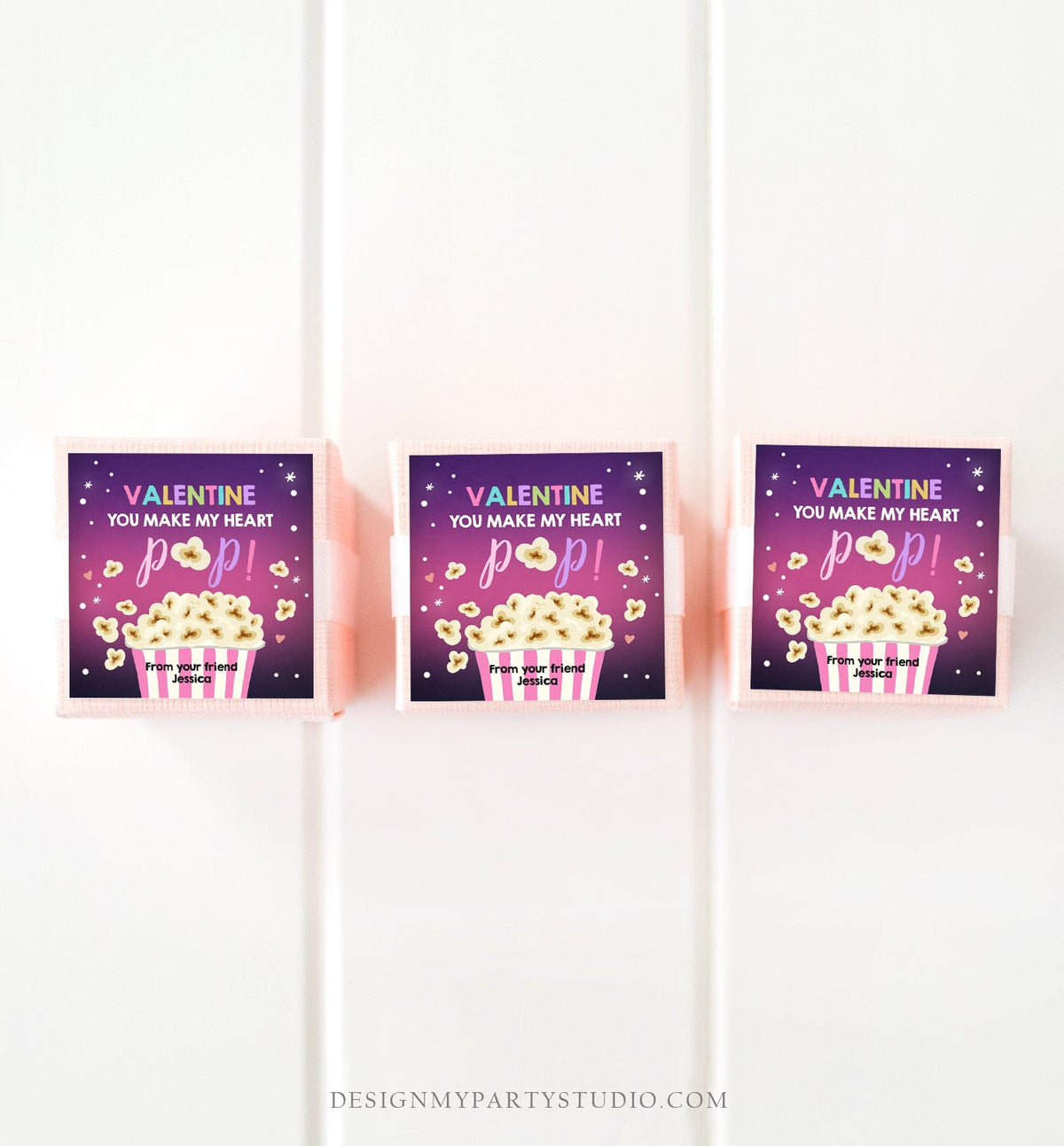 Editable Popcorn Valentine&#39;s Day Tag You Make my Heart Pop Sticker Valentines Day Card for Kids School Class Tag Digital PRINTABLE 0367 0370
