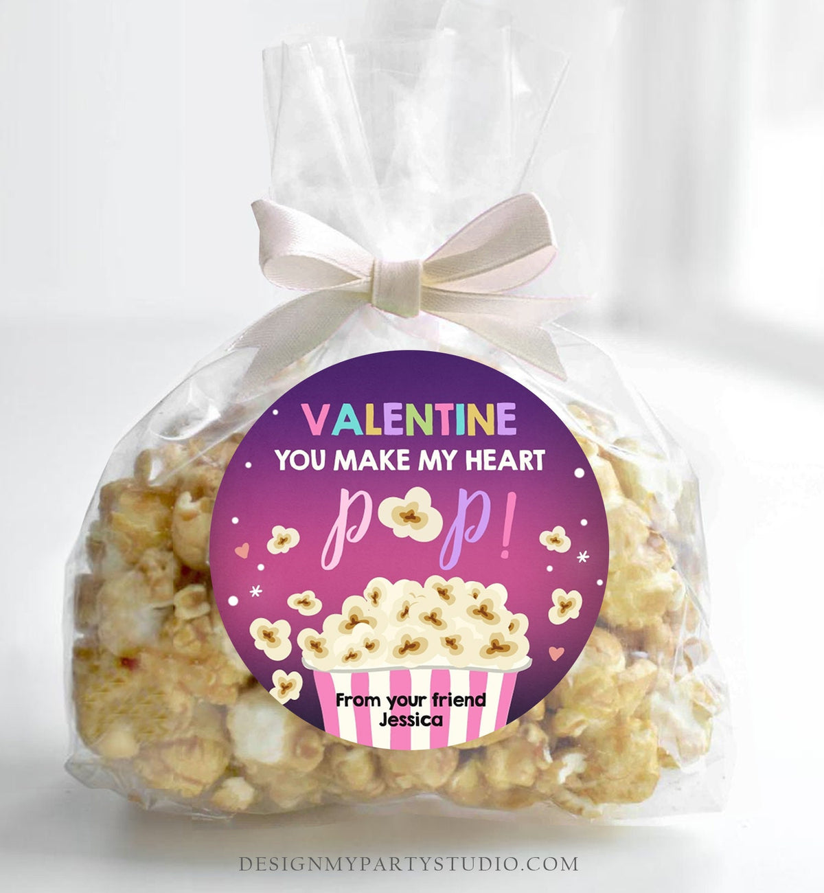 Editable Popcorn Valentine&#39;s Day Tag You Make my Heart Pop Sticker Valentines Day Card for Kids School Class Tag Digital PRINTABLE 0367 0370