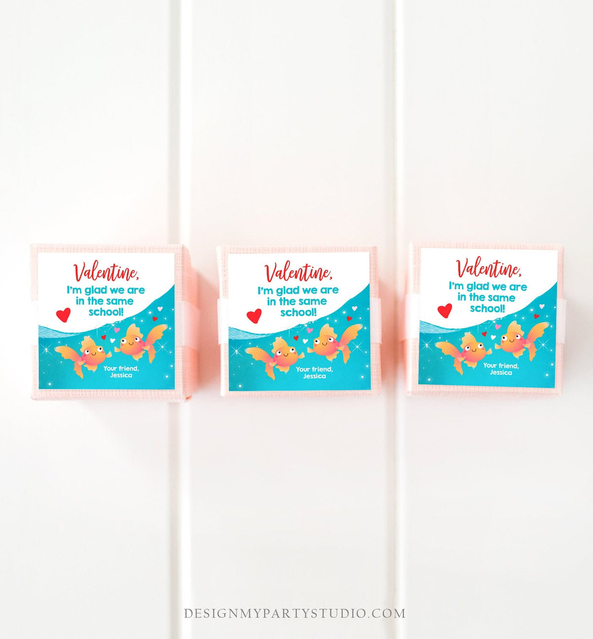 Editable Goldfish Valentine&#39;s Day Tag Glad We&#39;re in the Same School Sticker Preschool Kids Valentine Tag Digital Template Printable 0370