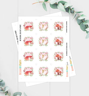 Woodland Fairy Cupcake Toppers Enchanted Forest Birthday Party Decorations Girl Pink Gold Stickers Tags download Digital PRINTABLE 0173