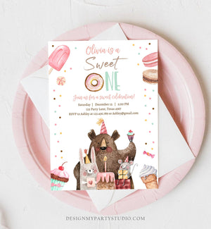 Editable Sweet One Birthday Invitation First Birthday Party 1st Girl Donut Ice Cream Animals Digital Download Printable Template Corjl 0373