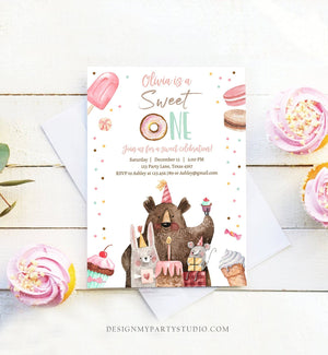 Editable Sweet One Birthday Invitation First Birthday Party 1st Girl Donut Ice Cream Animals Digital Download Printable Template Corjl 0373