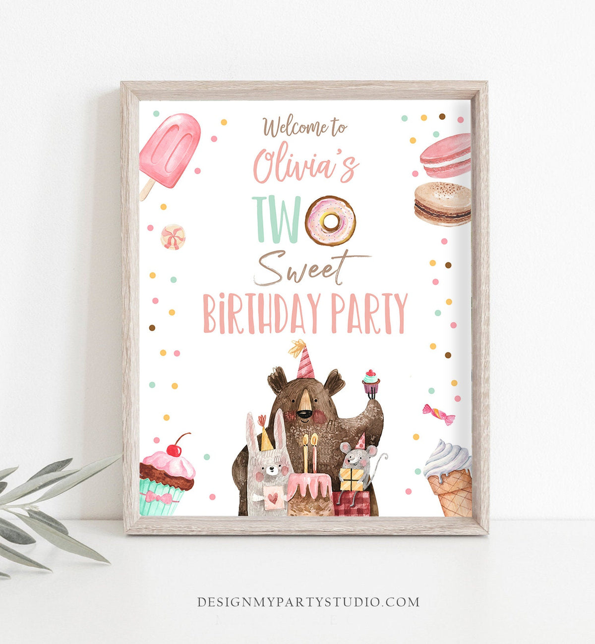 Editable Two Sweet Birthday Welcome Sign Donut Birthday Welcome Girl 2nd Birthday Candy Land Party Animals Digital Template Printable 0373