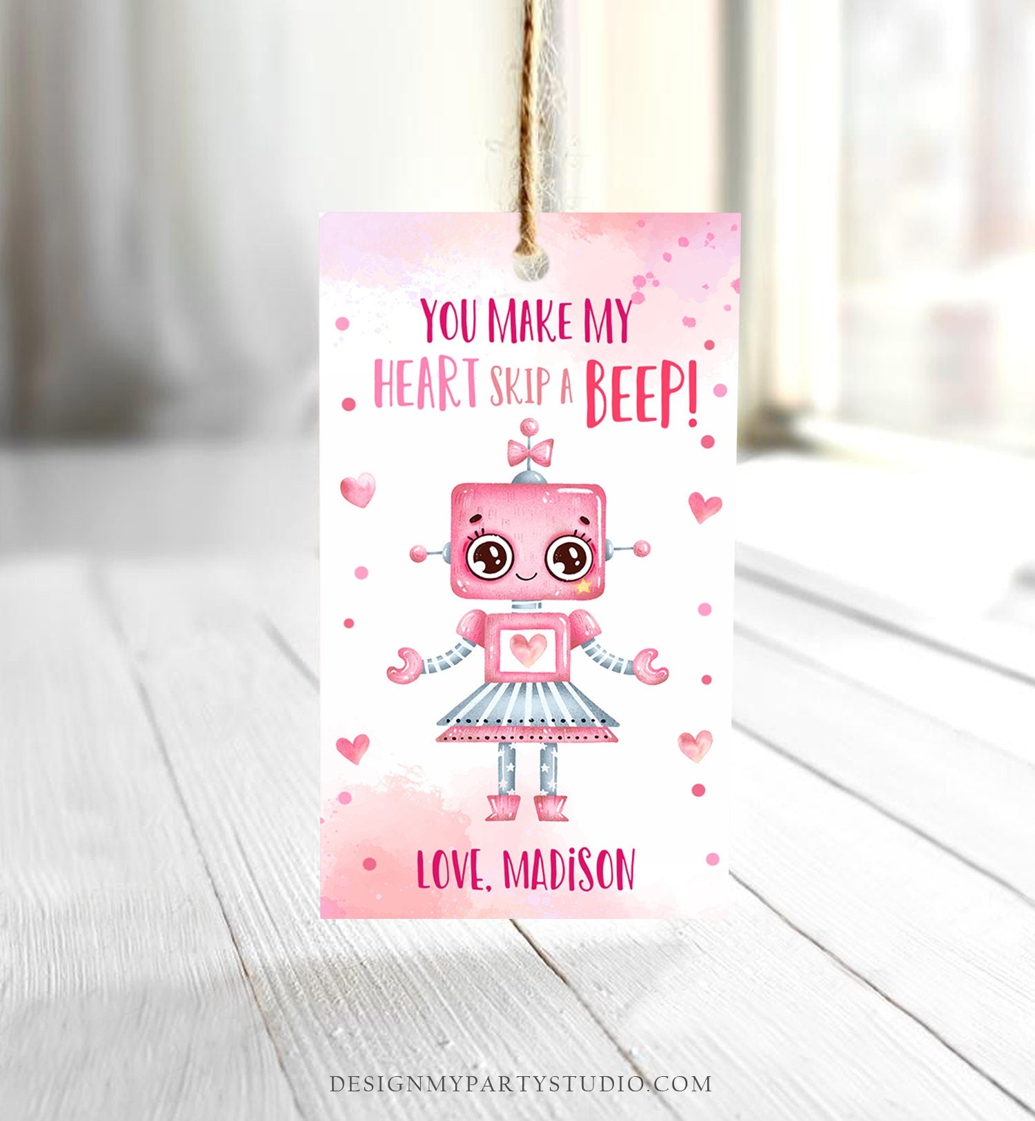 Editable Valentine's Day Favor Tag Thank You Robot Valentines Tag School You Make My Heart Skip a Beep Non-Candy Printable PRINTABLE 0370
