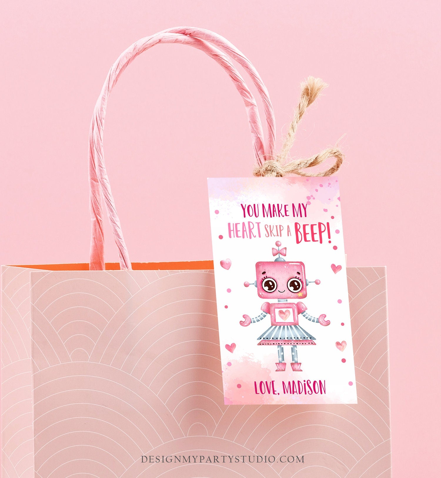 Editable Valentine's Day Favor Tag Thank You Robot Valentines Tag School You Make My Heart Skip a Beep Non-Candy Printable PRINTABLE 0370