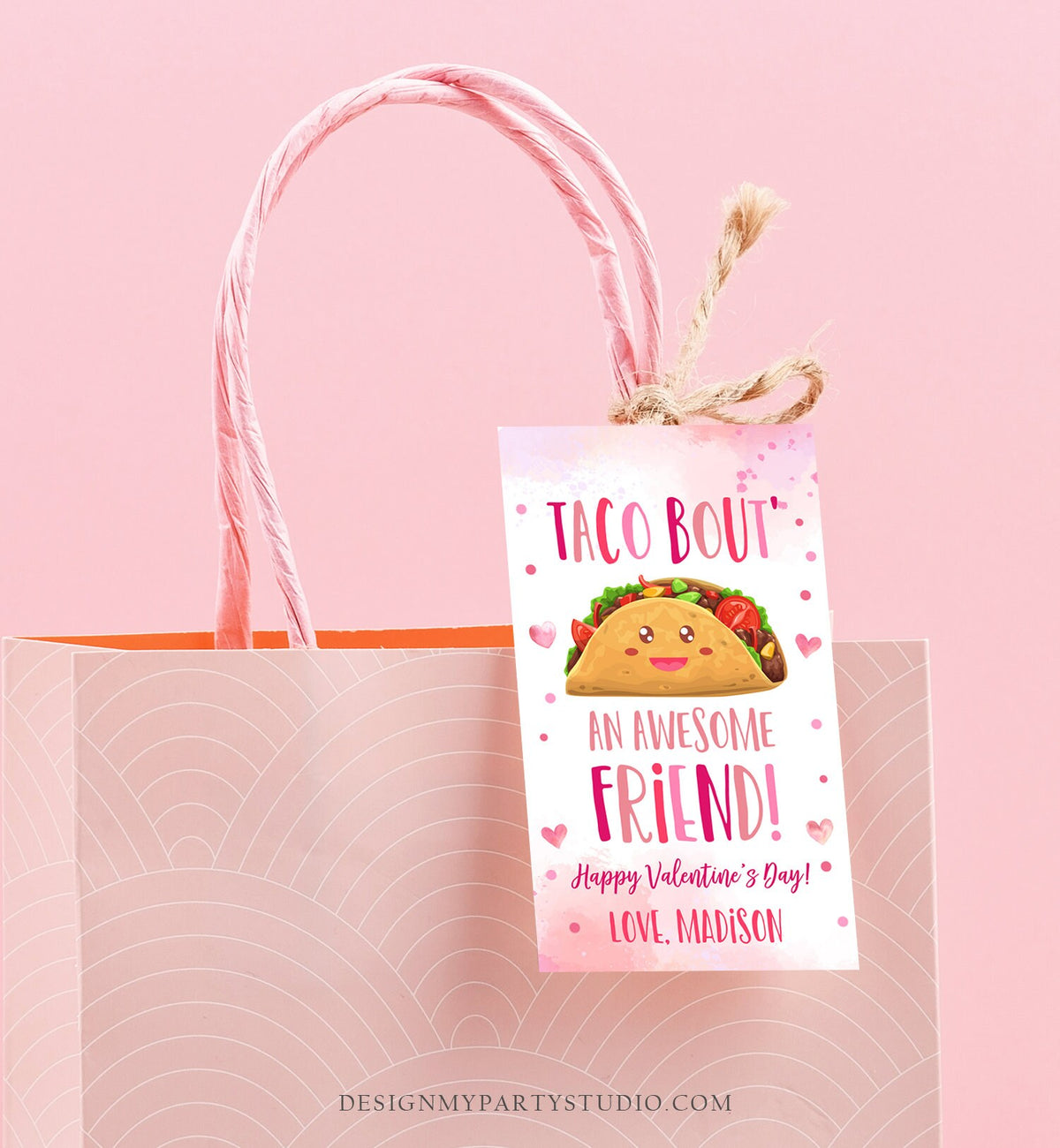 Editable Taco Bout an Awesome Friend Valentine&#39;s Day Favor Tag Thank You Valentines Tag School Non-Candy Printable Digital PRINTABLE 0370