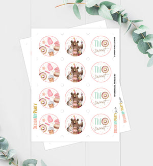 Two Sweet Birthday Cupcake Toppers Second Birthday Sweet celebration Cake Toppers Donut 2nd Birthday Girl Download Digital PRINTABLE 0373