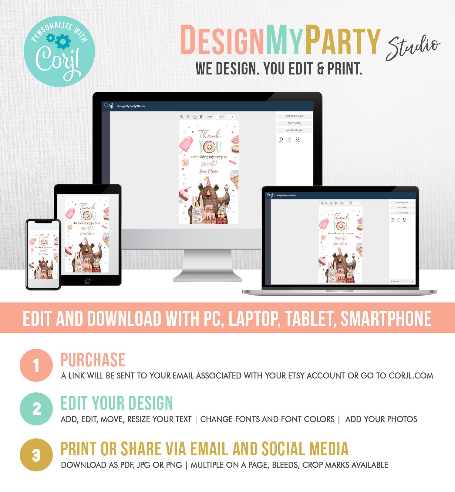 Editable Sweet Celebration Thank You Tags Sweet Shoppe Candy Sweets Favor Tags Girl Pink Donuts Labels Digital Template Printable 0373