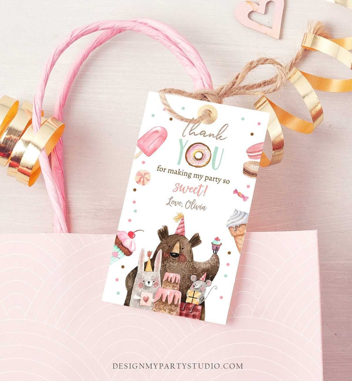 Editable Sweet Celebration Thank You Tags Sweet Shoppe Candy Sweets Favor Tags Girl Pink Donuts Labels Digital Template Printable 0373