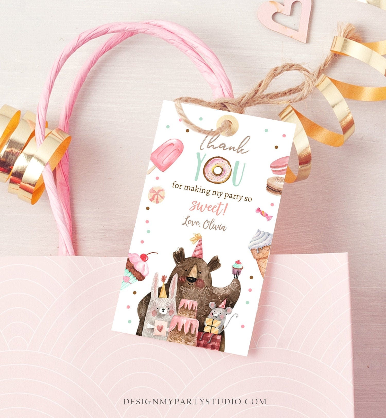 Editable Sweet Celebration Thank You Tags Sweet Shoppe Candy Sweets Favor Tags Girl Pink Donuts Labels Digital Template Printable 0373