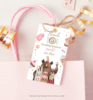 Editable Sweet Celebration Thank You Tags Sweet Shoppe Candy Sweets Favor Tags Girl Pink Donuts Labels Printable Corjl Template 0373