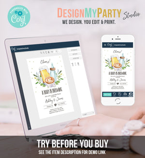 Editable A Baby is Brewing Invitation Bottle and Beers Baby Shower Cheers Coed Couples Coffee Tea Download Printable Template Corjl 0190