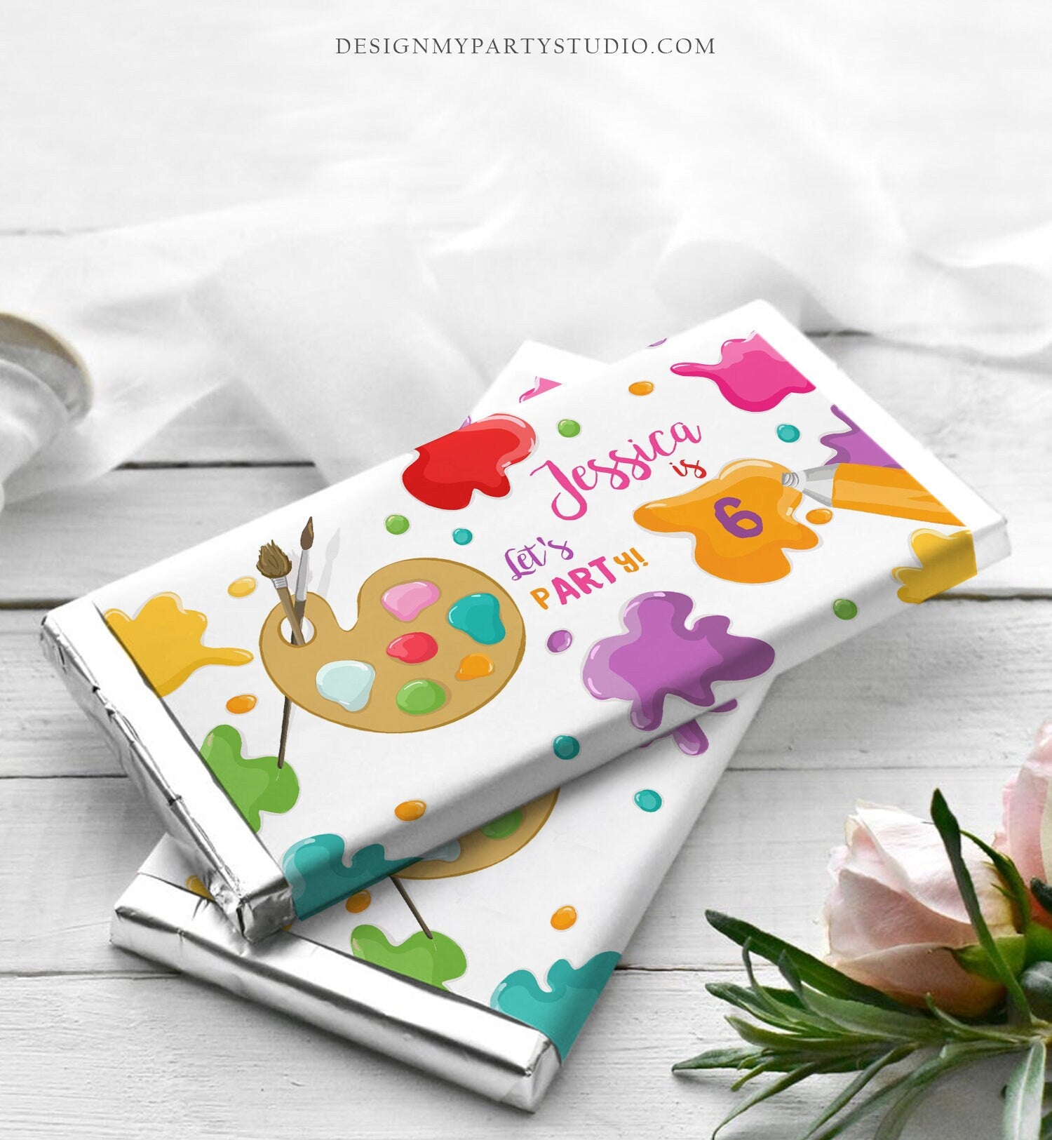 Editable Art Party Chocolate Bar Labels Candy Bar Wrapper Paint Party Birthday Chocolate Wrapper Splatter Digital Template Printable 0319
