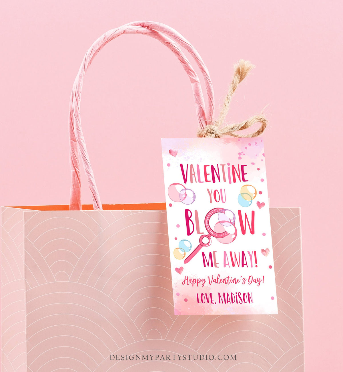 Editable Valentine You Blow Me Away Favor Tag Thank You Blowing Bubbles Soap Valentine&#39;s Day Tag School Non-Candy Printable PRINTABLE 0370