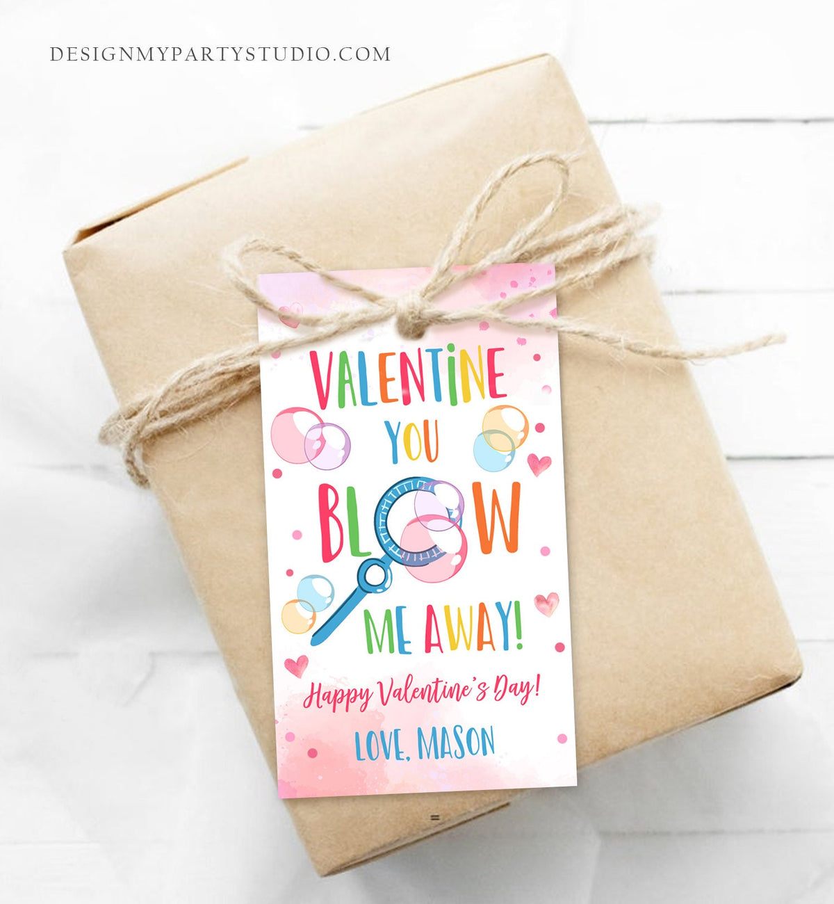Editable Valentine You Blow Me Away Favor Tag Thank You Blowing Bubbles Soap Valentine&#39;s Day Tag School Digital Template Printable 0370