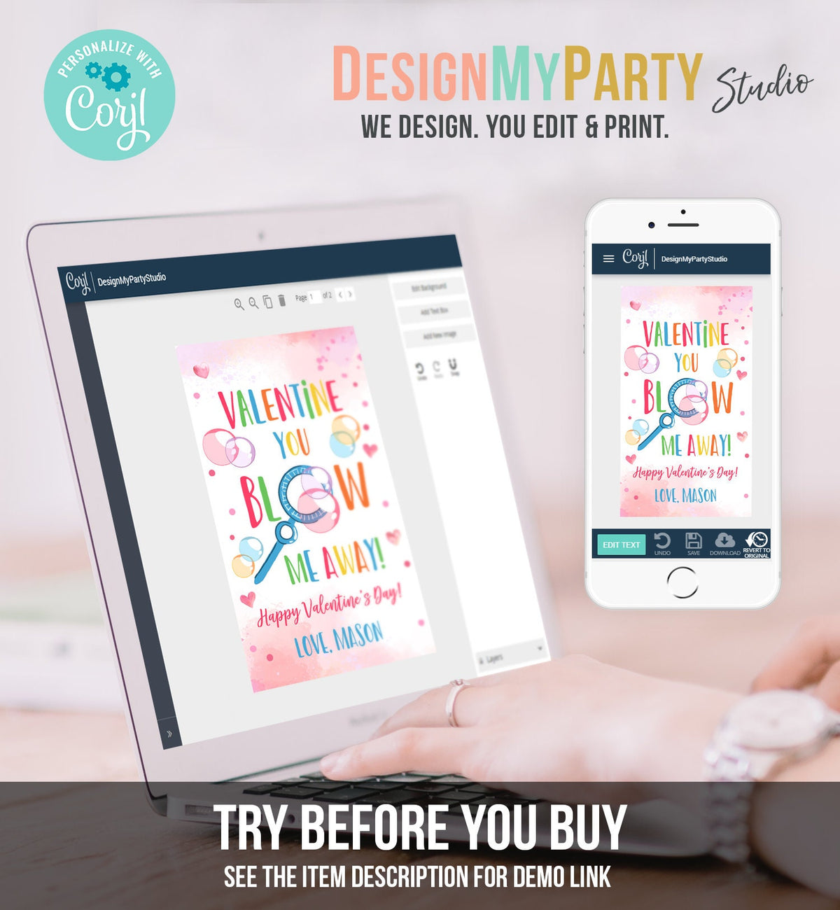 Editable Valentine You Blow Me Away Favor Tag Thank You Blowing Bubbles Soap Valentine&#39;s Day Tag School Digital Template Printable 0370