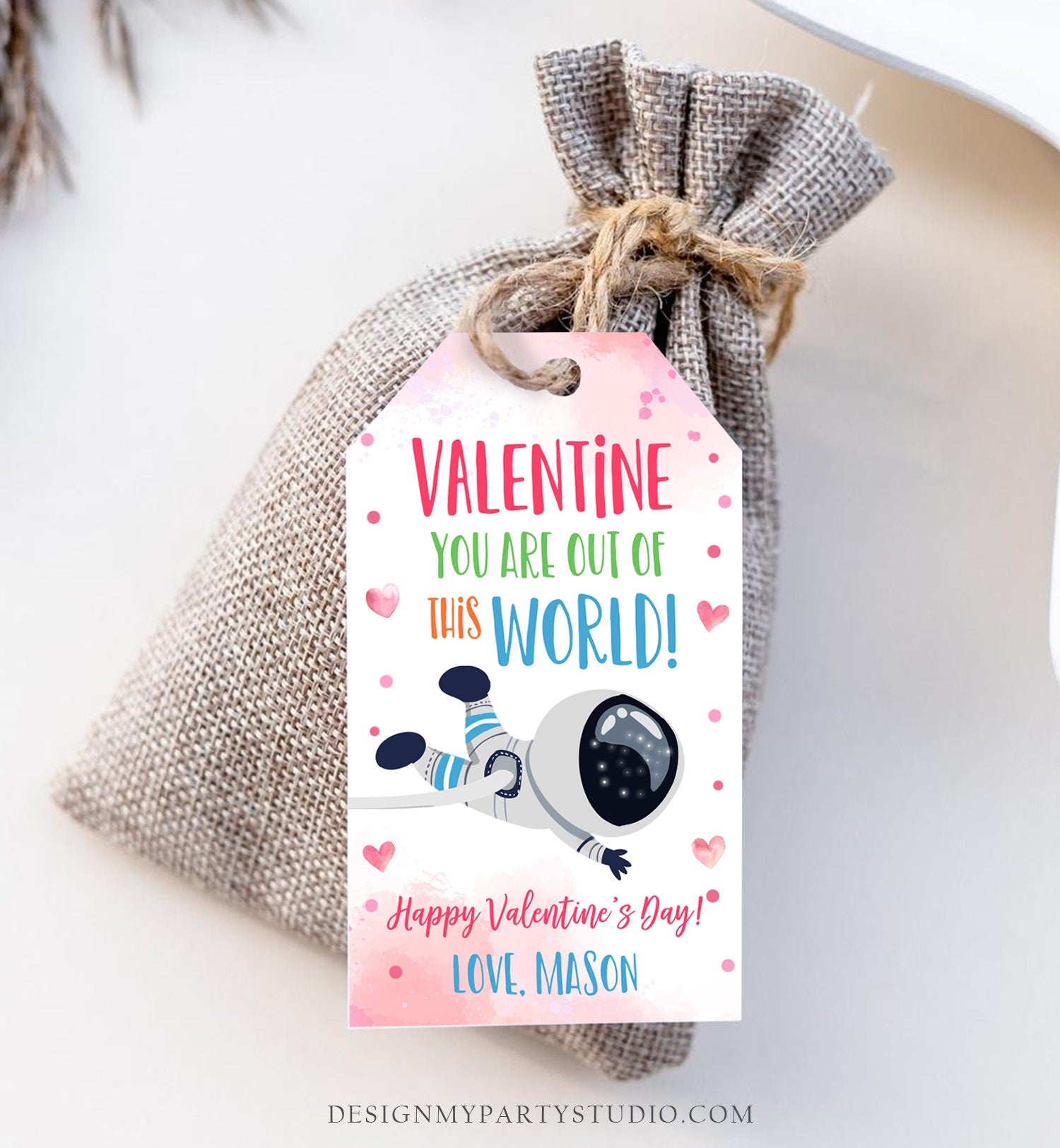 Editable Valentine You Are Out Of This World Favor Tag Thank You Space Astronaut Space Valentine's Day Tag Digital Template Printable 0370