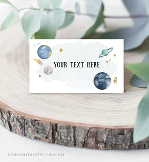 Editable Food Labels Outer Space Birthday Galaxy Food Labels Place Card Tent Card Escort Card Astronaut Around the Sun Template Corjl 0357