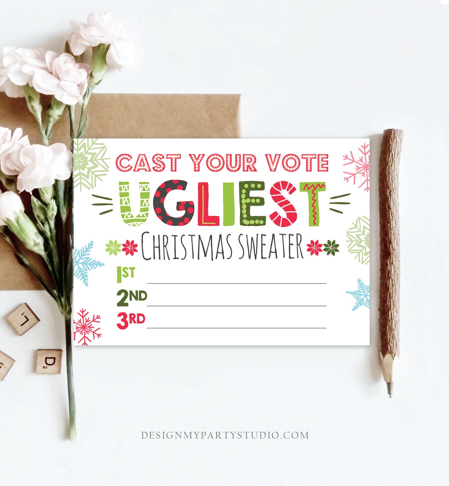 Ugly Sweater Voting Ballots Ugliest Sweater Vote Cards Christmas Ugly Sweater Party Ugly Sweater Contest Download DIY Digital PRINTABLE 0053