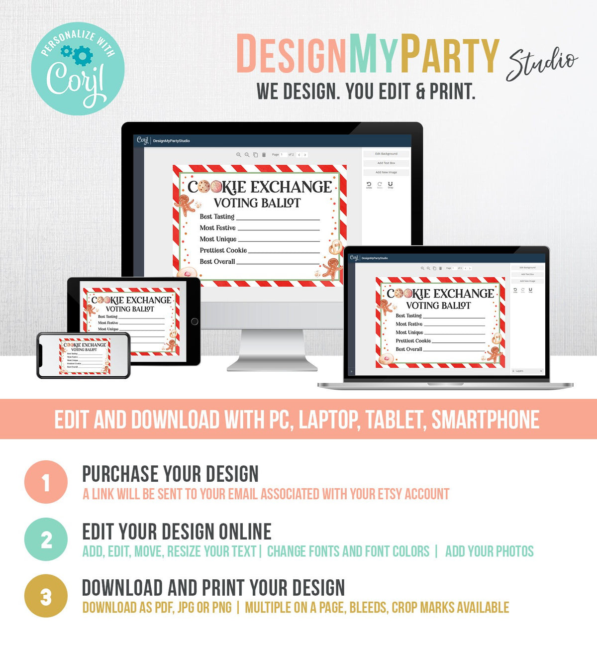 Editable Cookie Exchange Voting Ballots Cookie Vote Cards Christmas Cookie Swap Party Contest Holiday Digital Template Printable 0358