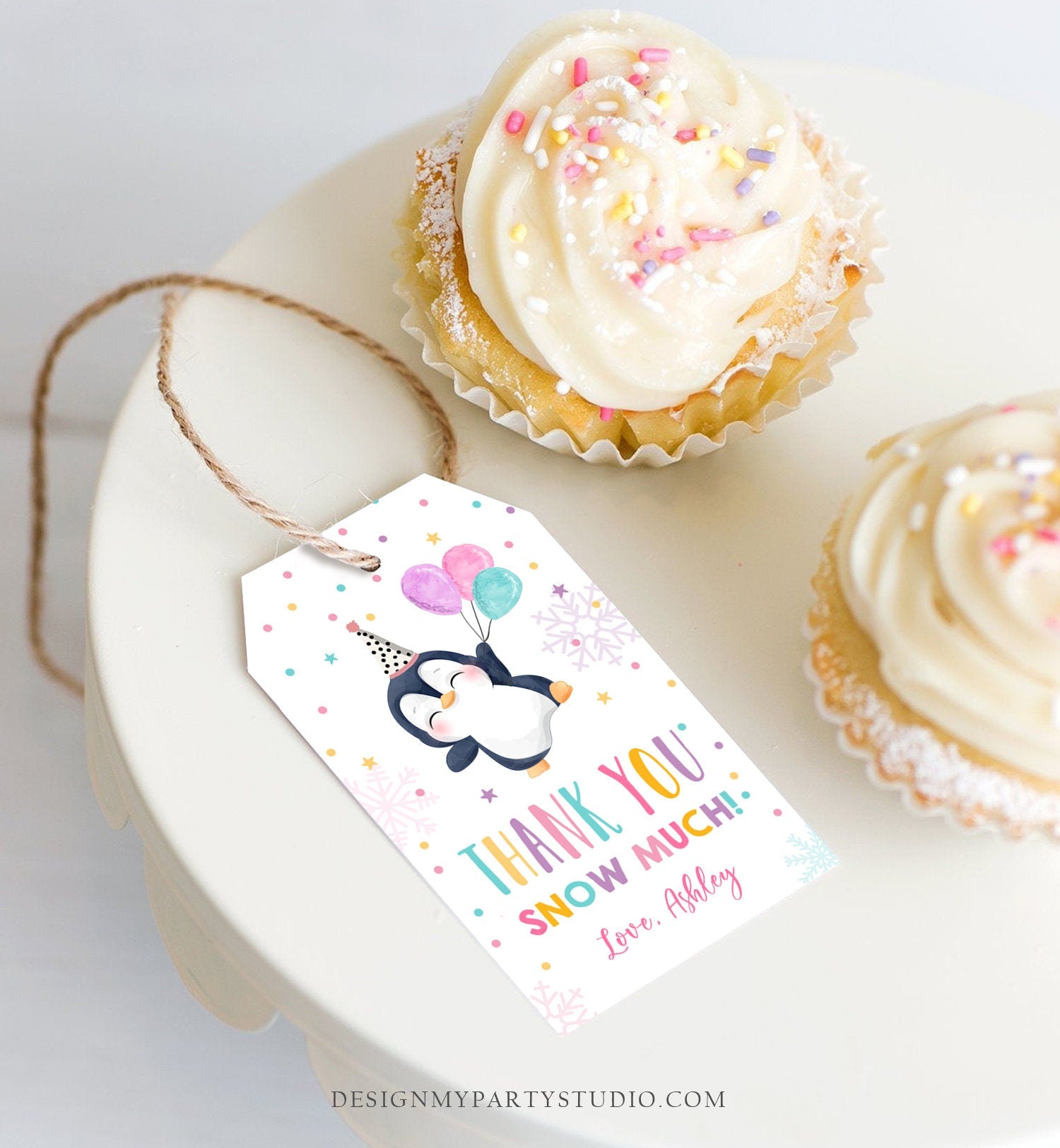 Editable Penguin Favor Tag Winter Birthday Tag Winter Onederland Thank You Gift Tags Pink Girl Party Animal Digital Template Printable 0372