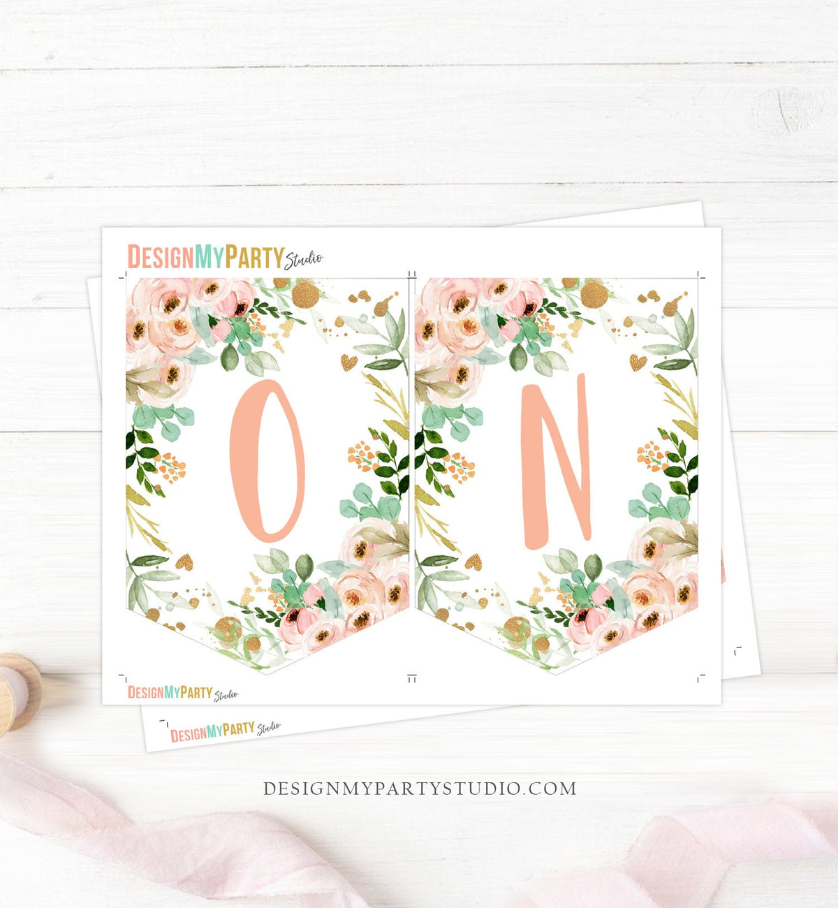 Little Miss Onederful High Chair Banner Pink Floral 1st Girl First Birthday Flowers Gold Pastel ONE Decor Digital Download Printable 0147
