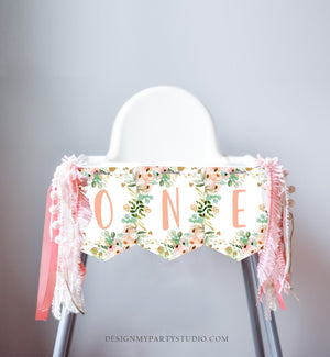 Little Miss Onederful High Chair Banner Pink Floral 1st Girl First Birthday Flowers Gold Pastel ONE Party Decor PRINTABLE Digital 0147