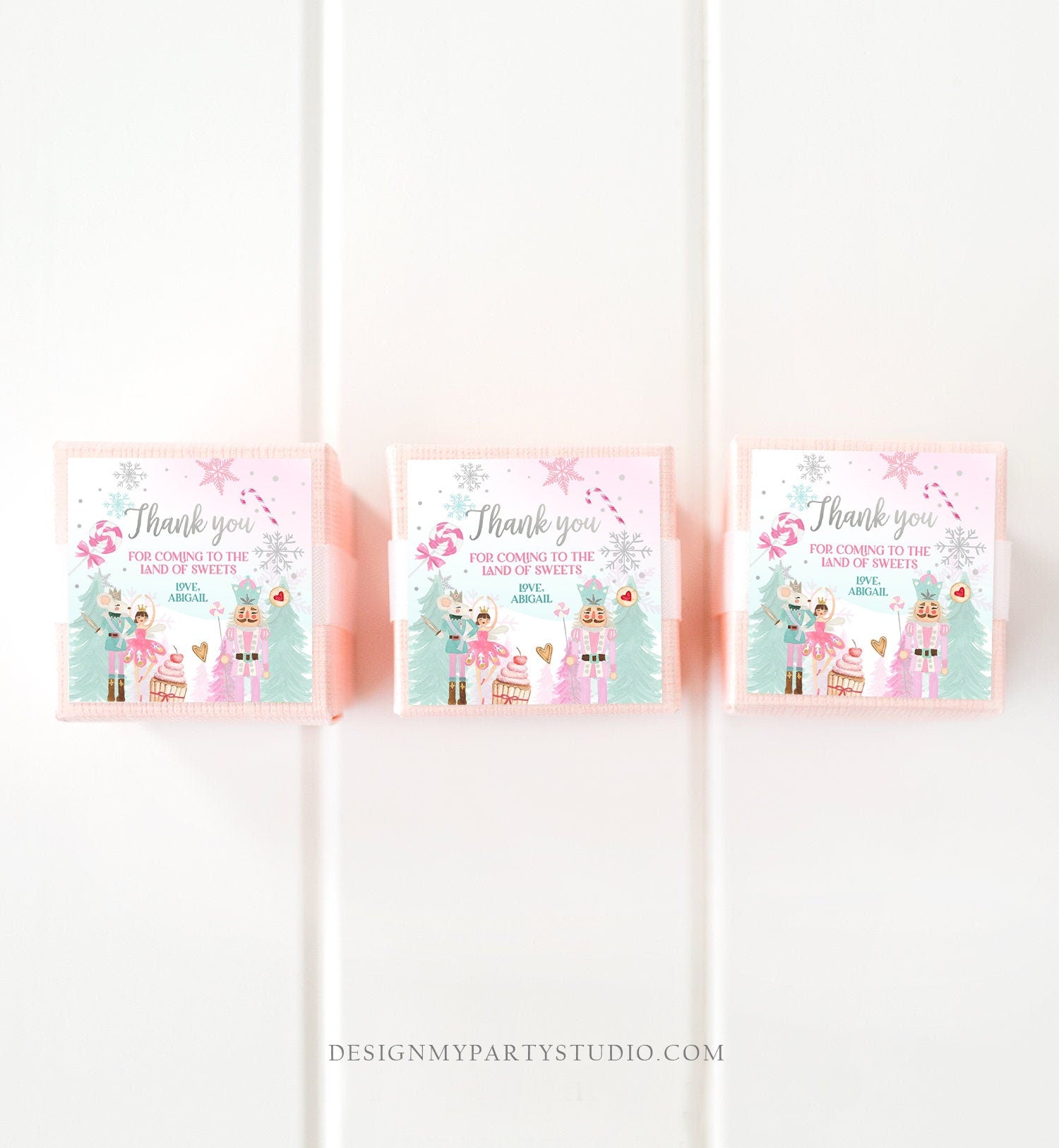 Editable Nutcracker Favor Tag Nutcracker Birthday Land of Sweets Thank You Sugar Plum Fairy Christmas Winter Pink Silver Girl Printable 0352