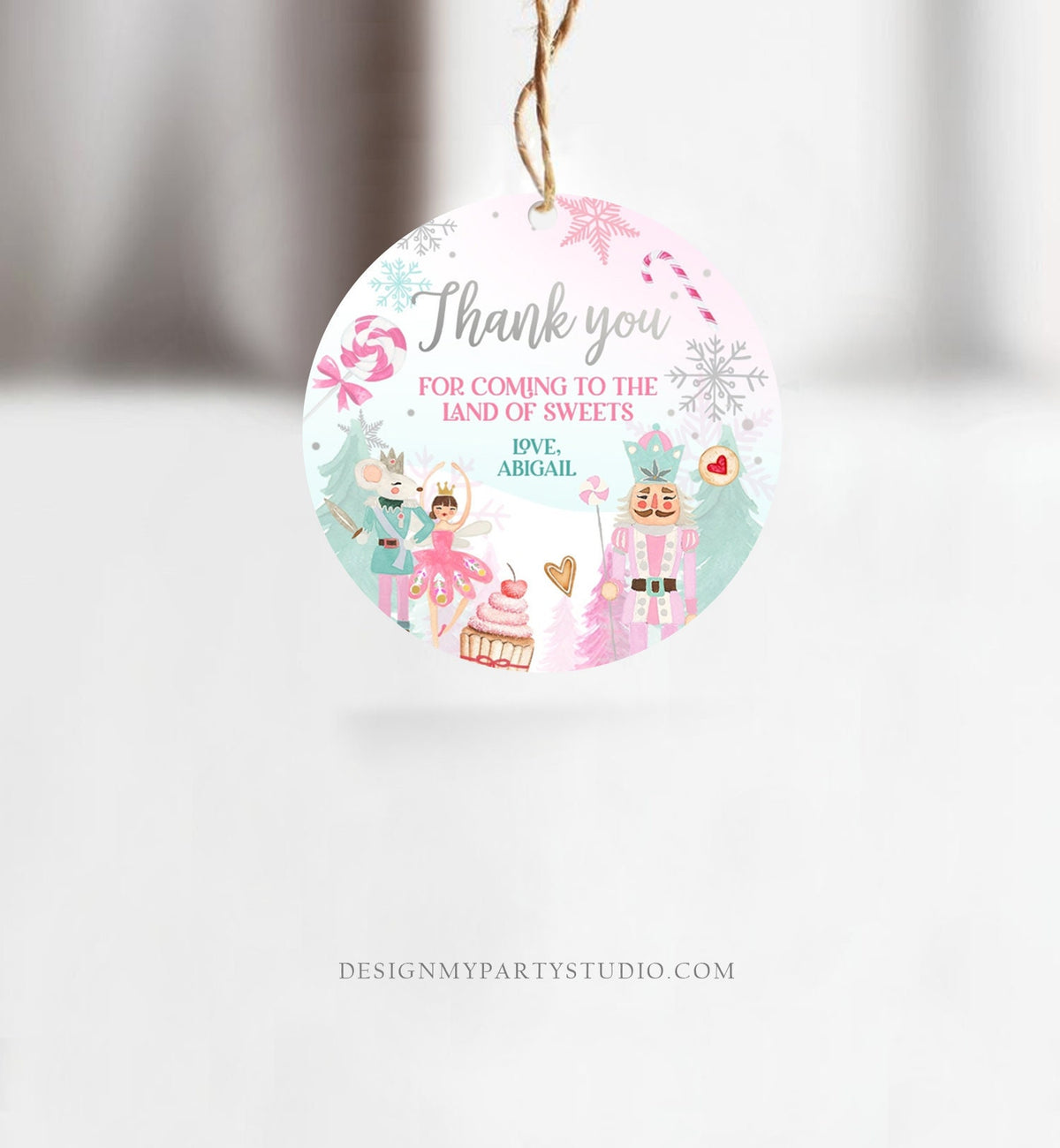 Editable Nutcracker Favor Tag Nutcracker Birthday Land of Sweets Thank You Sugar Plum Fairy Christmas Winter Pink Silver Girl Printable 0352
